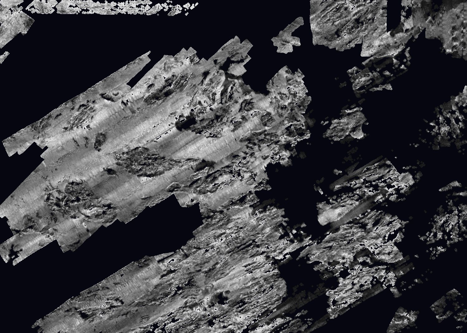 The same harbour approach as a plain side-scan sonar mosaic