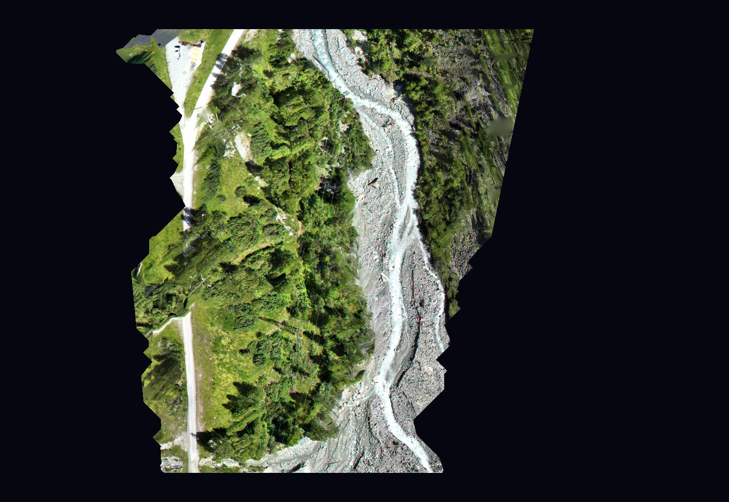 The same alpine corridor as a plain RGB orthophoto