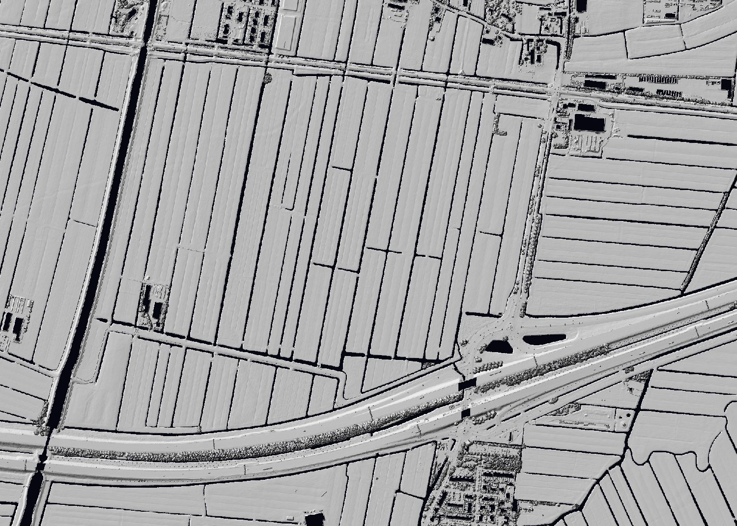 The same polder as a plain shaded elevation model